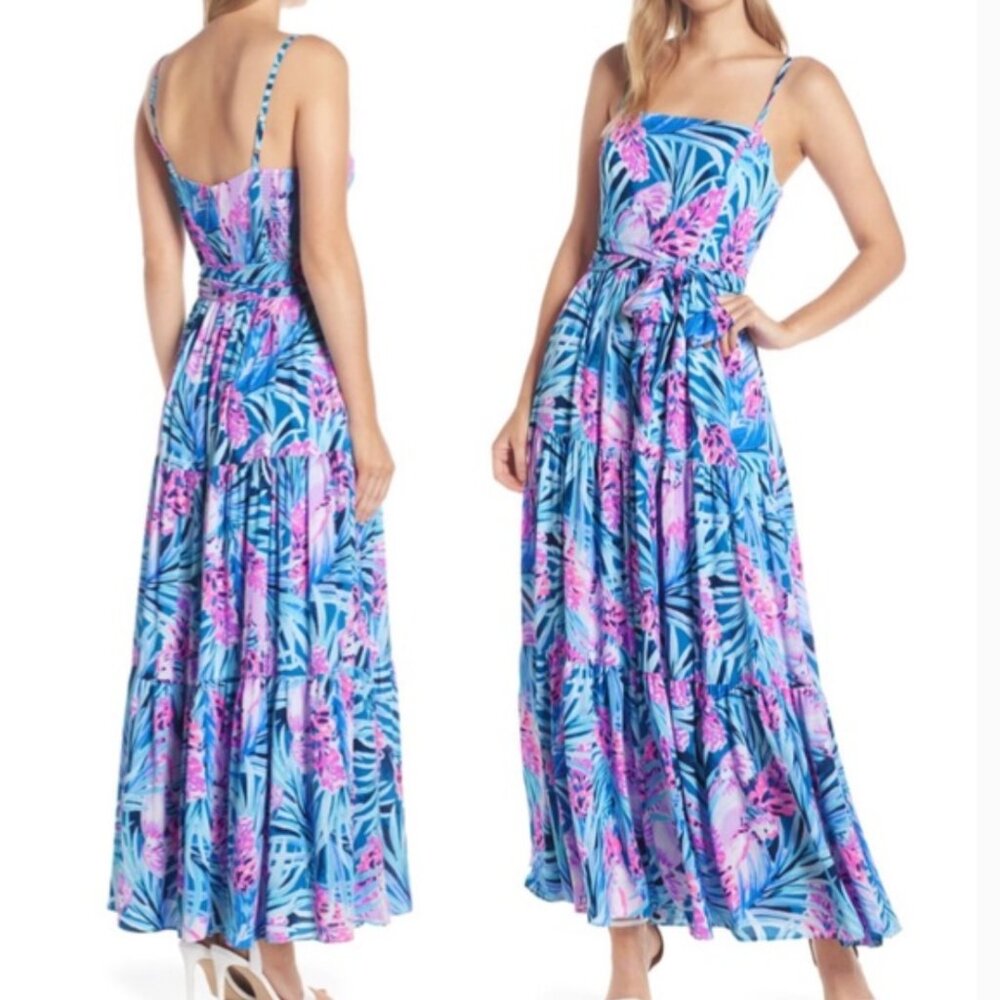 Lilly Pulitzer Aviana Maxi Dress in Mr Peacock Blue Tweethearts NWT